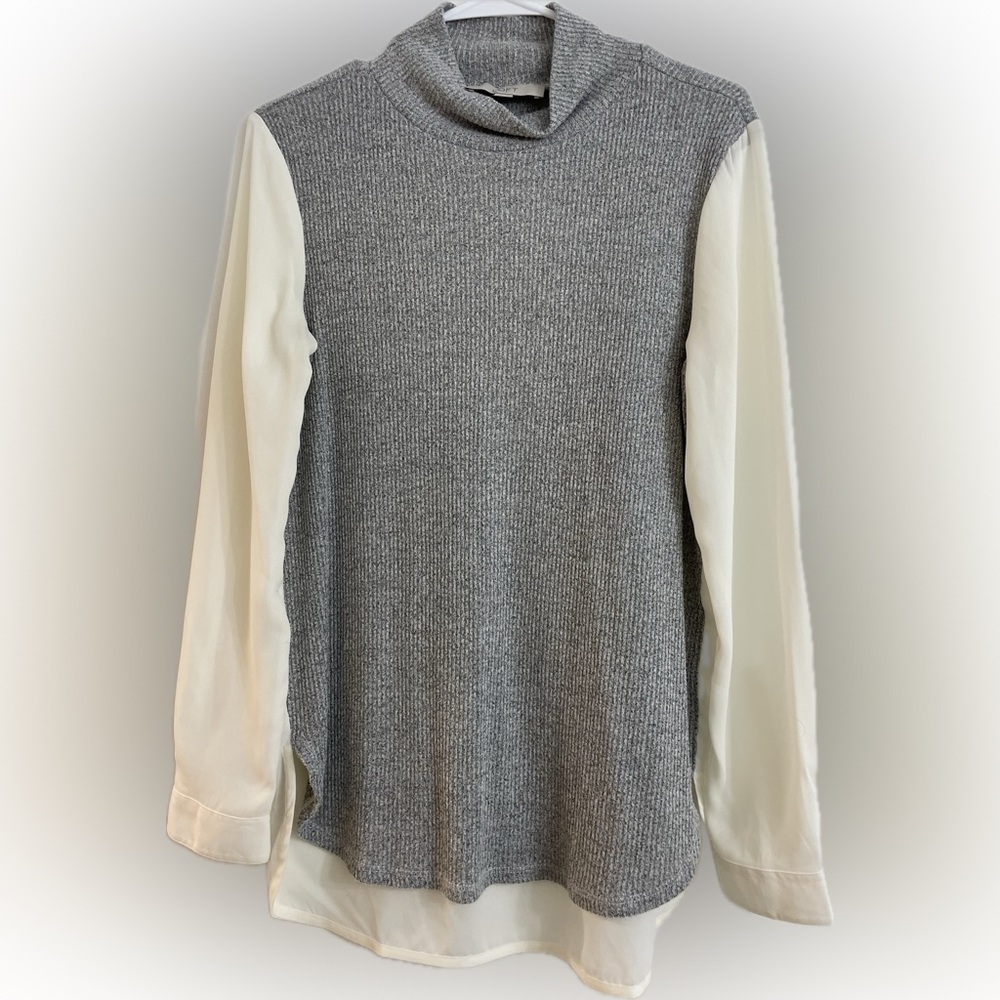 Gray and Ivory Multi-Media Mock Turtleneck